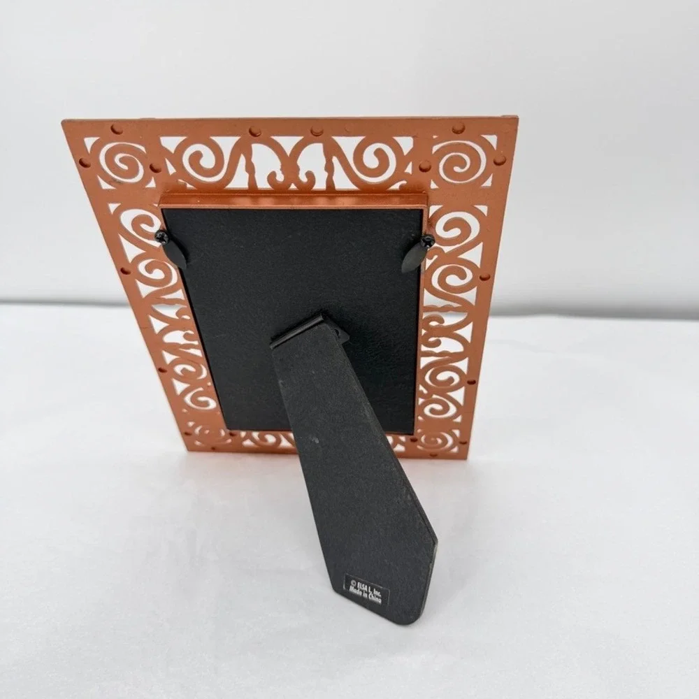 VTG Elsa L Picture Frame Copper Scroll Ornate Filigree‎ Metal Tabletop Decor